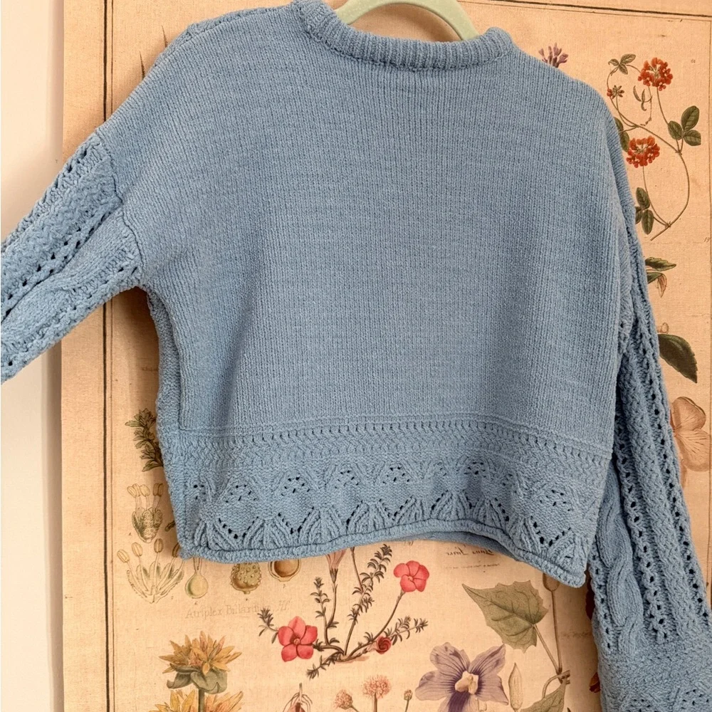 Derek heart baby blue chenille cropped cable knit sweater - Picture 6 of 6